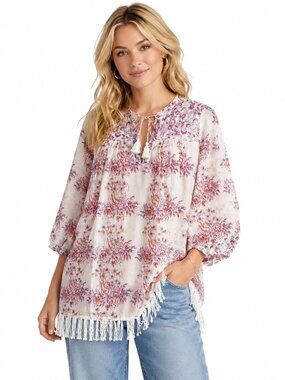 Roberta Roller Rabbit Sheer Cotton Fringe Tunic XS